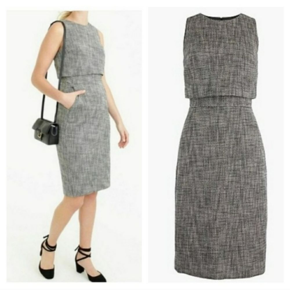 J. Crew Going Places layered black tweed dress size 4